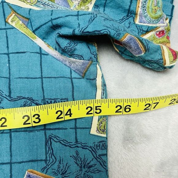Vintage Paradise Found Hawaiian Shirt Mens XL Blue Postcards Coins Stamps Island - Picture 6 of 8